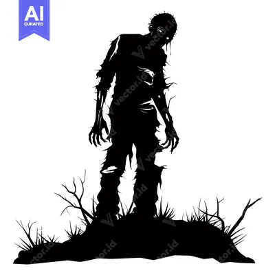 Aset premium populer: Silhouette of a Decaying Zombie Standing in the Grass
