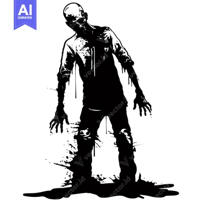 Black and White Silhouette of a Decaying Zombie