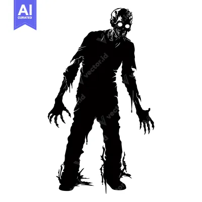 Silhouette of a Decaying, Walking, Grotesque Zombie