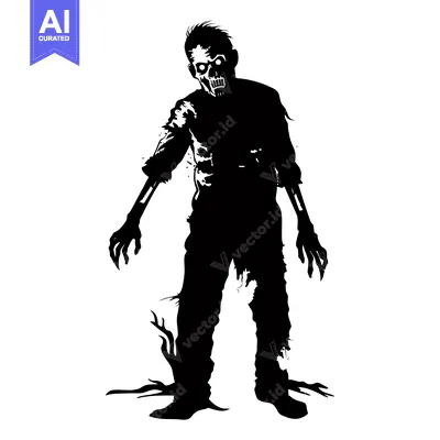 Premium design asset: Black and White Silhouette of a Zombie with a Ferocious Expression