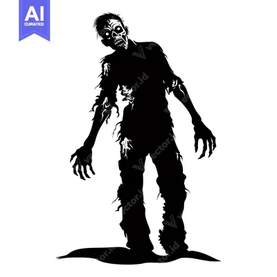 Aset desain premium: Silhouette of a Decaying Zombie with Fleshless Arms