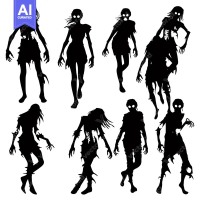 Aset premium populer: Eight Black Silhouettes of Undead Zombies in Various Poses