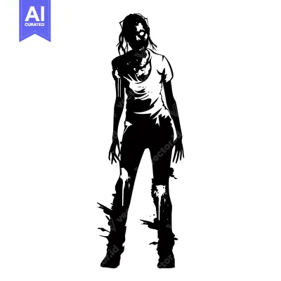 Black and White Silhouette of a Female Zombie