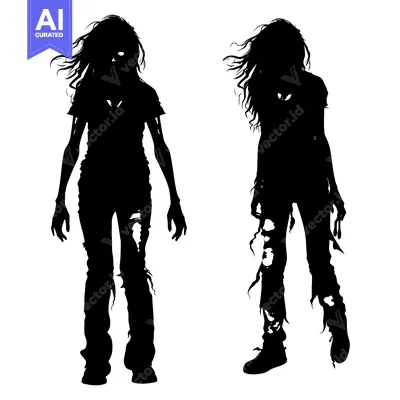Aset premium populer: Two Female Silhouettes with Long Hair and Torn Clothing