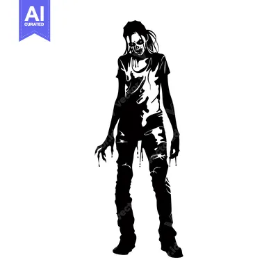 A Black and White Silhouette of a Zombie Woman