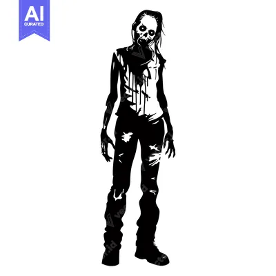 Black and White Silhouette of a Female Zombie with Exposed Skull