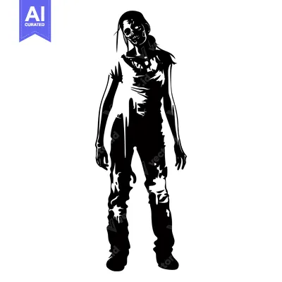 Aset premium populer: Black and White Silhouette of a Female Zombie