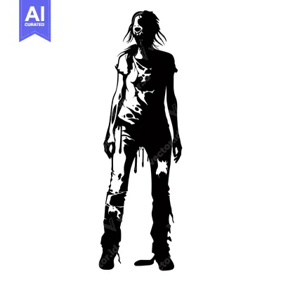 A Black and White Illustration of a Female Zombie