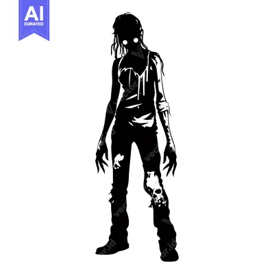 Black and White Silhouette of a Female Zombie with Clawed Hands