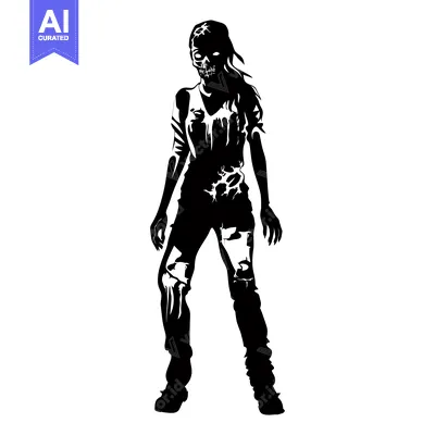 Aset premium populer: Black and White Illustration of a Female Zombie