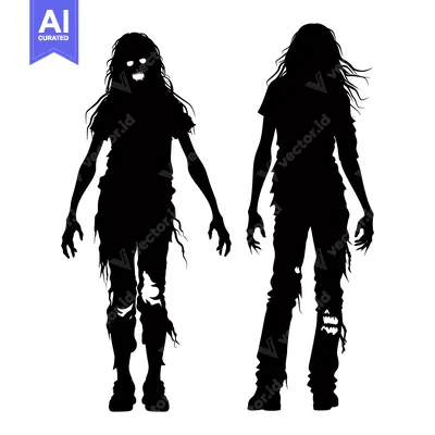 Premium design asset: Silhouettes of Two Zombies Walking with Their Arms Outstretched