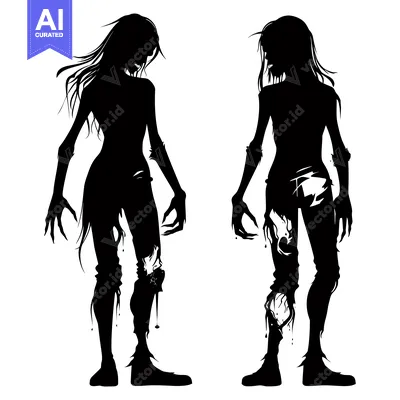 Premium design asset: Silhouette of Two Female Zombies Facing Opposite Directions