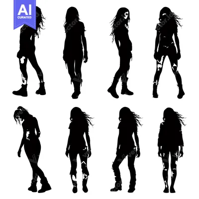 Silhouettes of Seven Female Zombies in Various Poses