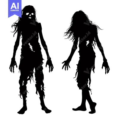 Aset premium populer: Two Silhouettes of Female Zombies with Detailed Features