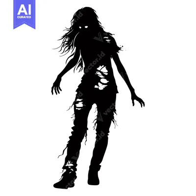 Popular premium asset: Silhouette of a female zombie with torn clothes and long hair