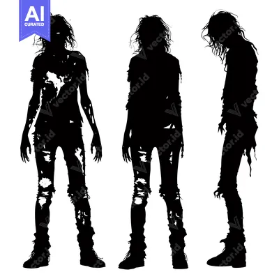 Three Silhouettes of a Female Zombie in Different Poses