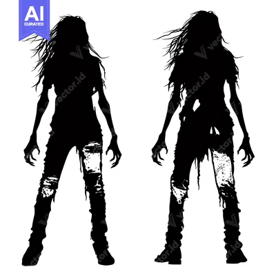 Two Silhouettes of Female Zombies in Black and White