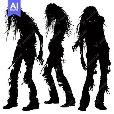 Popular premium asset: Three Silhouettes of Female Zombies with Ripped Clothing and Long Hair