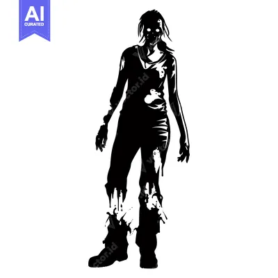 Black and White Illustration of a Female Zombie
