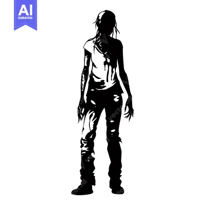 Aset premium populer: Silhouette of a Female Zombie with Ripped Clothing and Claws