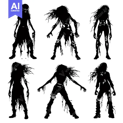 Aset premium populer: Silhouettes of Five Female Zombies in Various Poses