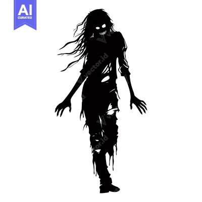 Silhouette of a female zombie with long hair and dripping blood