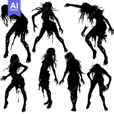 Aset premium populer: Silhouette of Six Female Zombies in Various Poses