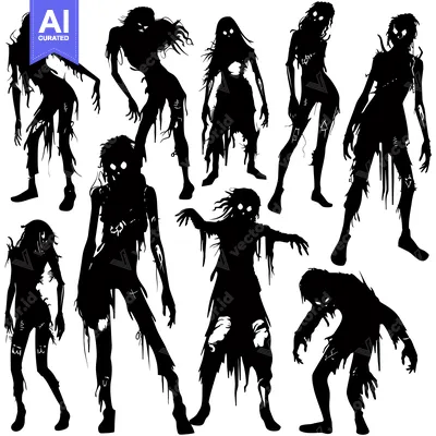 A Collection of Black Silhouettes of Decaying Humanoid Figures