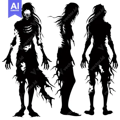 A Depiction of a Decaying, Undead Figure in Three Poses