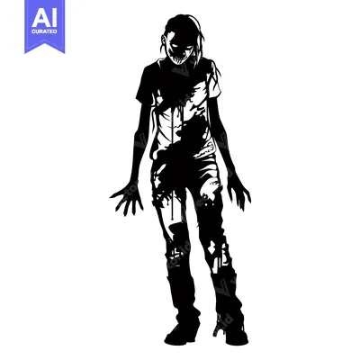 Aset premium populer: Black and white illustration of a zombie with blood on its clothes