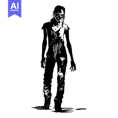 Aset desain premium: Black and White Illustration of a Zombie