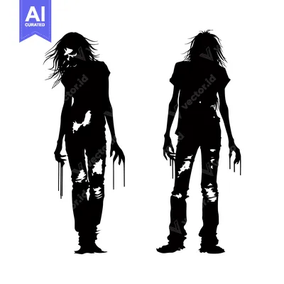 Aset premium populer: Two Silhouettes of Female Zombies with Dripping Blood
