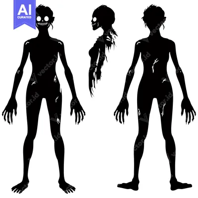 Silhouette of a Decaying Female Creature with Claws and Ripped Skin