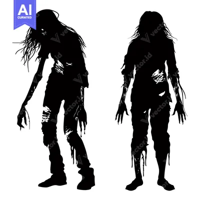 Two Black Silhouettes of Zombies With Torn Clothing