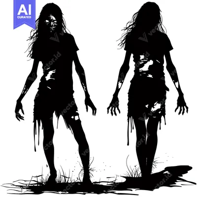 Two Silhouettes of Female Zombies with Blood Dripping from Their Legs