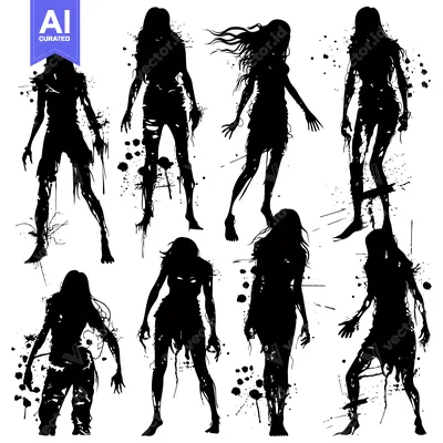 Silhouettes of Female Zombies with Blood Splatter