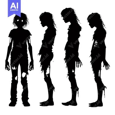 Aset desain premium: Four Silhouettes of a Decaying Zombie Girl