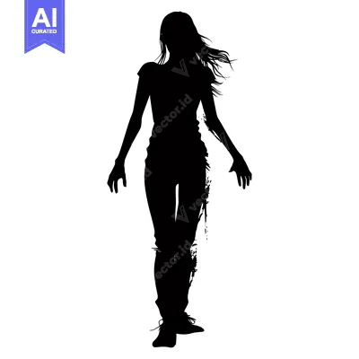 Aset premium populer: Silhouette of a Woman with Long Hair and Black Clothing