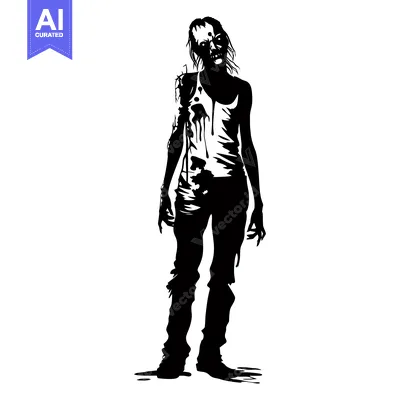 Black and White Illustration of a Female Zombie