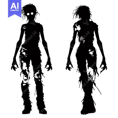 Two Silhouettes of Decayed Female Figures with Distinctive Facial Feat