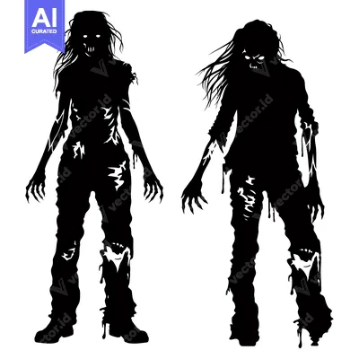 Popular premium asset: Two Silhouettes of Zombies with Claws, Ripped Clothing, and Dripping B