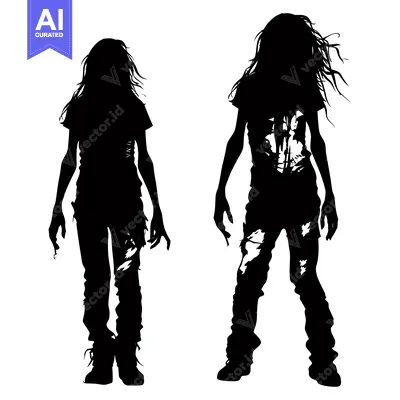 Aset premium populer: Two Female Silhouettes in Casual Clothing