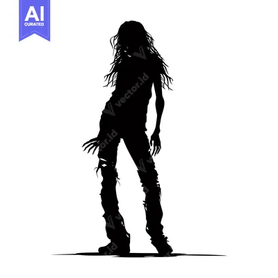 Premium design asset: Silhouette of a female zombie with long hair and torn clothing