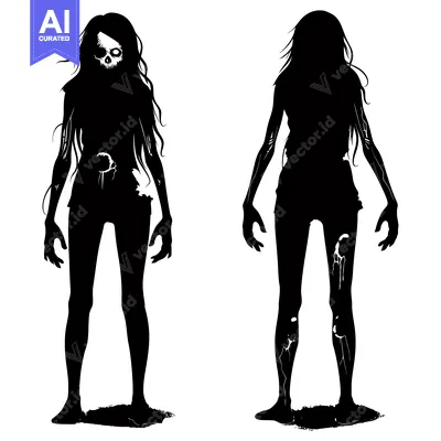 A Female Zombie Silhouette With Exposed Skull And Torn Flesh