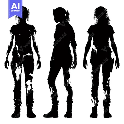 Aset premium populer: Three Silhouettes of Women in Torn Clothing and Boots