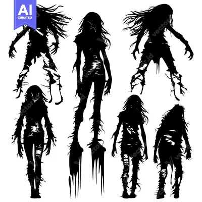 Silhouettes of Decaying Female Zombies in Various Poses