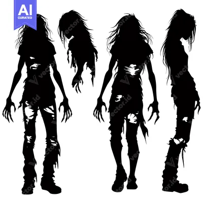 Aset premium populer: Three Silhouettes of a Female Zombie with Ripped Clothing