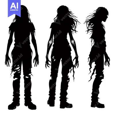 Three Silhouettes of Female Zombies in Various Poses