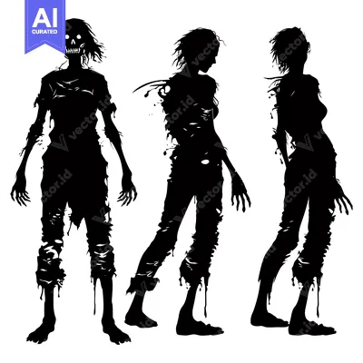 Three Black Silhouettes of Female Zombies in Various Poses