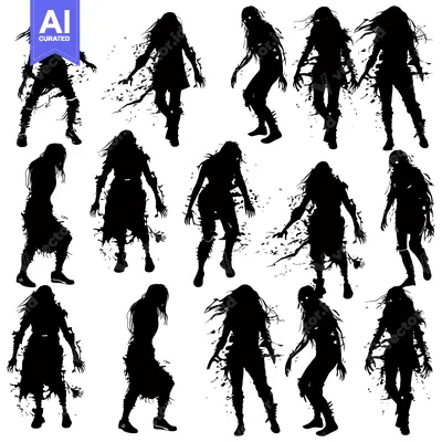 Silhouette of Multiple Female Zombies in Various Poses